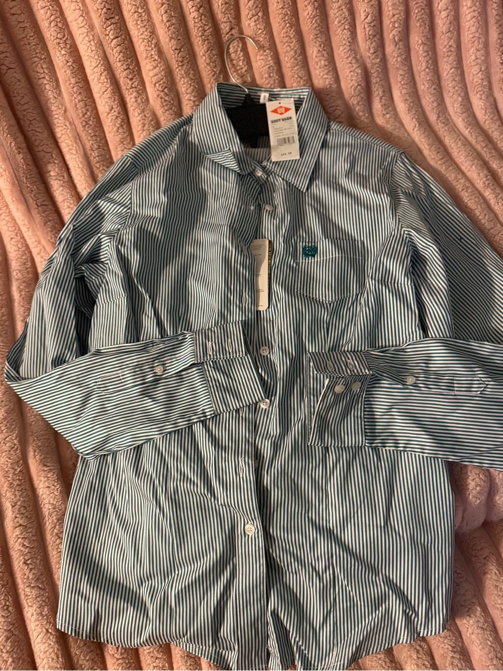Cinch Women's Blue and White Stripe Button-Down Shirt